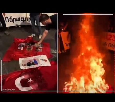 ՀՅԴ անդամները Բեյրութում Փաշինյանի նկարն այրեցին Թուրքիայի դրոշի հետ միասին