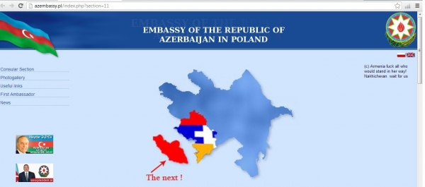 Արցախի դրոշը` Լեհաստանում Ադրբեջանի դեսպանատան պաշտոնական կայքում