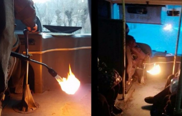 Դիլիջանում ավտոբուսի սրահը տաքացվում է գազի խողովակից դուրս եկող կրակով 