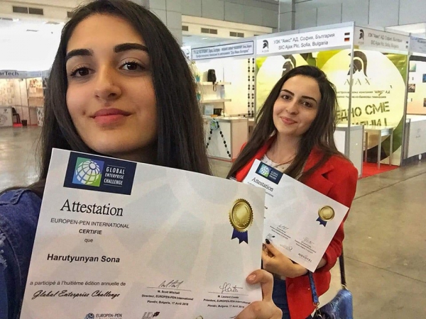 Պլովդիվում կայացած «Երիտասարդ ձեռնարկատեր» մրցույթում Սոնա Հարությունյանը արժանացել է 1֊ին,  Միլենա Ամիրխանյանը՝ 3֊րդ մրցանակի